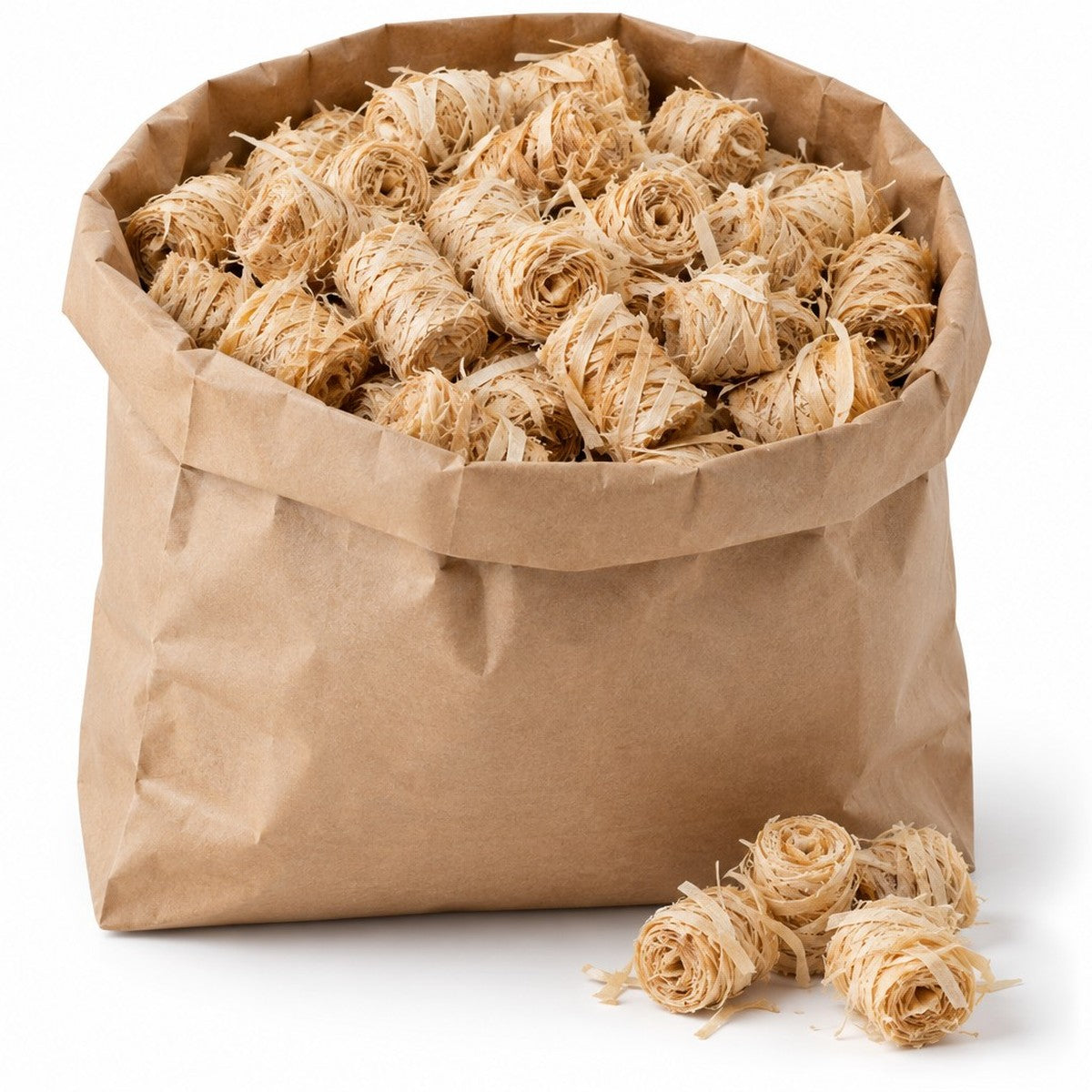 Sac kraft de 100 allume-feu naturels en laine de bois